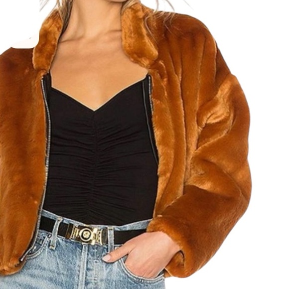 Free People Terracotta Faux Fur Bomber jacket - Picture 2 of 14